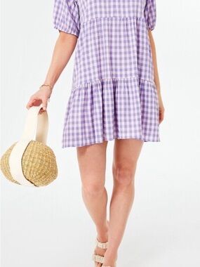 Hyacinth House tuckernuck Lavender Gingham Tiered Mini Dress - Women's Sz XS